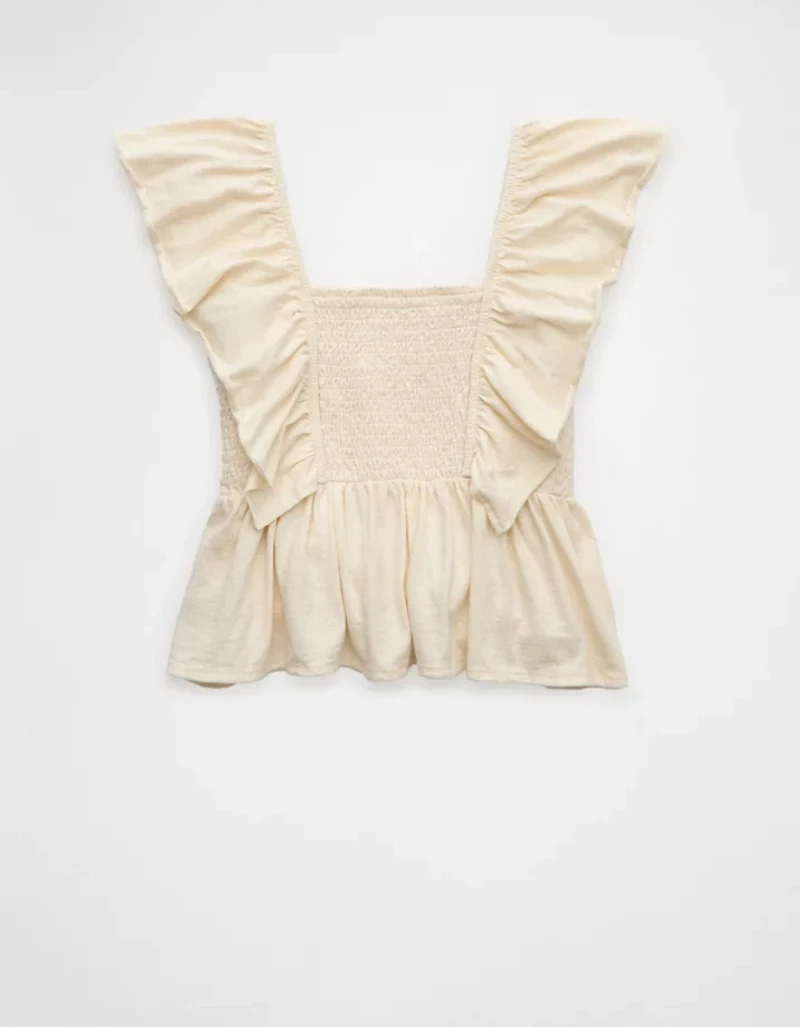 AE Sunchaser Knit Flutter Sleeve Babydoll Shirt
