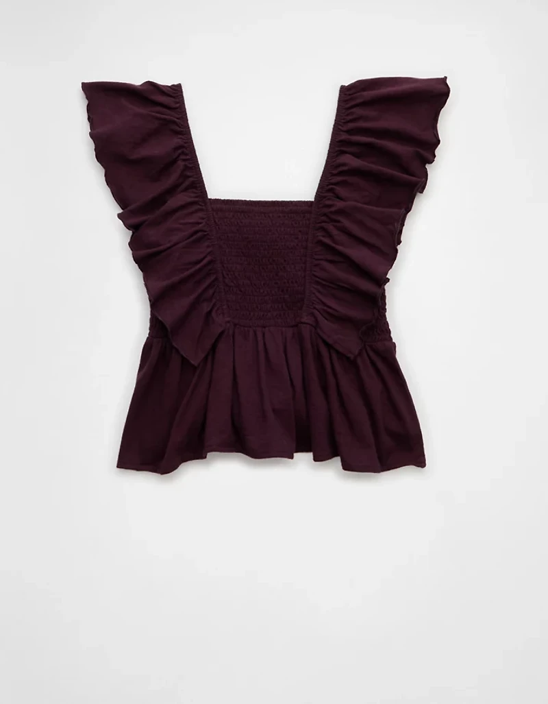 AE Sunchaser Knit Flutter Sleeve Babydoll Shirt