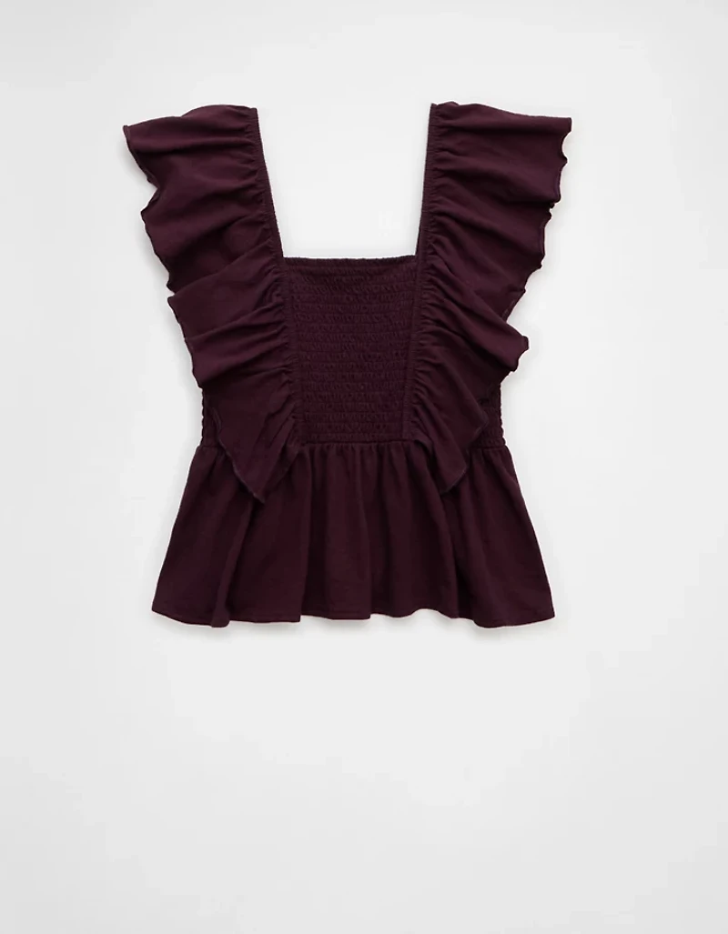 AE Sunchaser Knit Flutter Sleeve Babydoll Shirt