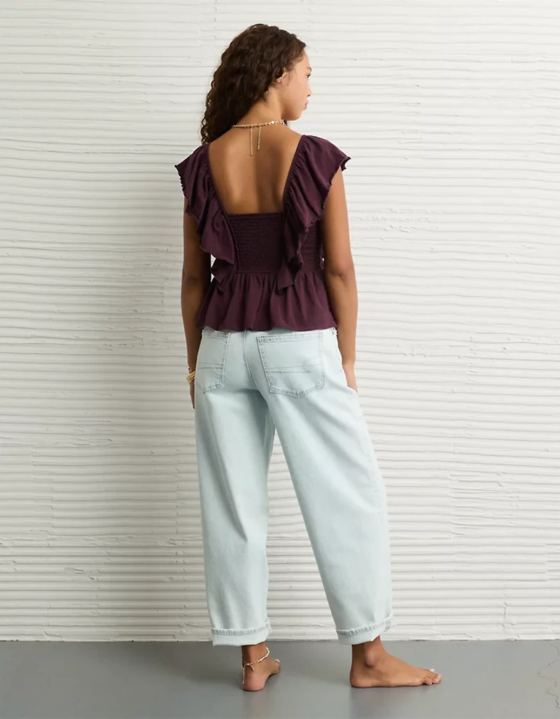 AE Sunchaser Knit Flutter Sleeve Babydoll Shirt