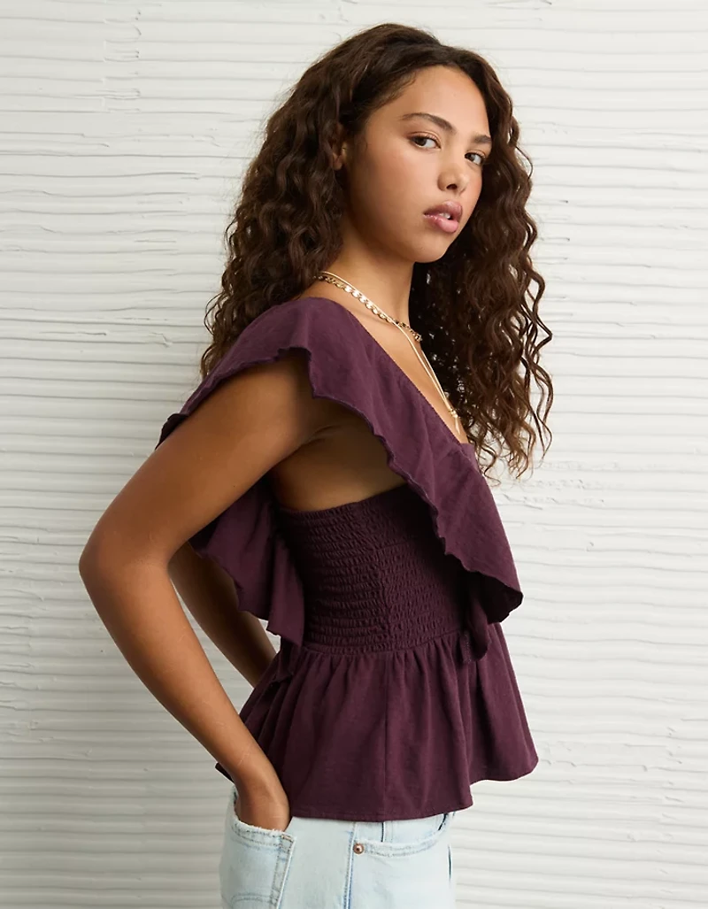 AE Sunchaser Knit Flutter Sleeve Babydoll Shirt