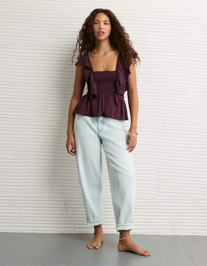 AE Sunchaser Knit Flutter Sleeve Babydoll Shirt