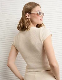 AE Cropped Crochet Knit T-Shirt