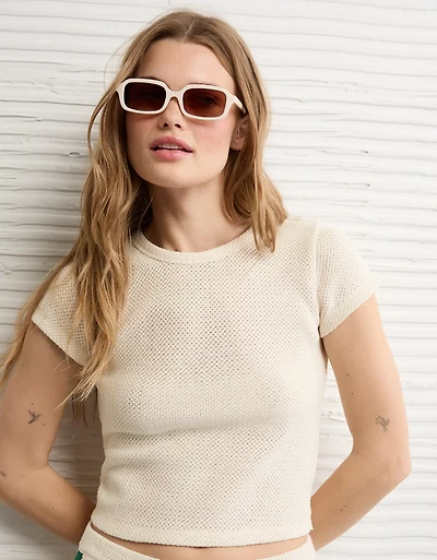 AE Cropped Crochet Knit T-Shirt