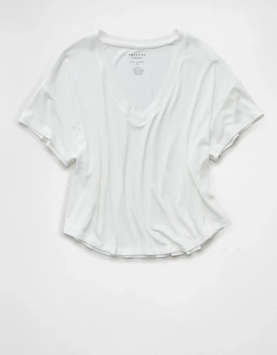 T-shirt côtelé à encolure en V Doux et sexy AE