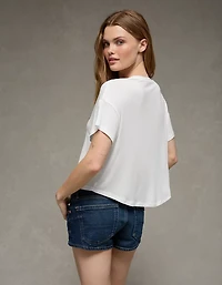 T-shirt côtelé à encolure en V Doux et sexy AE