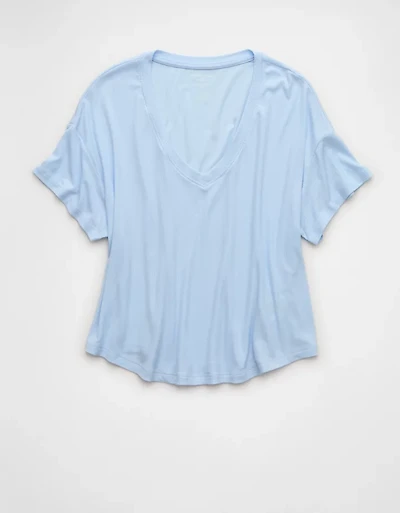 T-shirt côtelé à encolure en V Doux et sexy AE