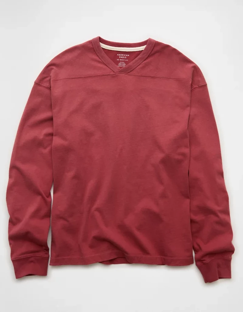 AE Boxy Long-Sleeve V-Neck T-Shirt