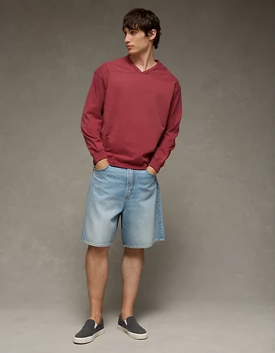 AE Boxy Long-Sleeve V-Neck T-Shirt