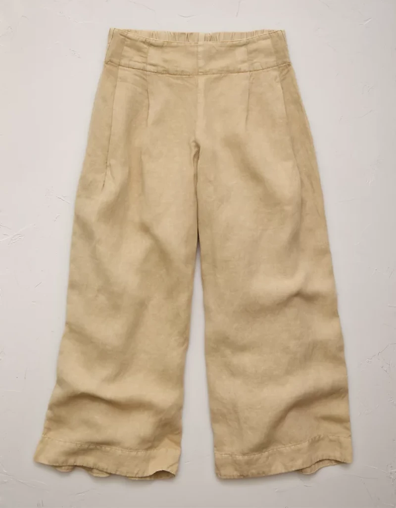 AE77 High-Waisted Linen Pleated Ankle Pant