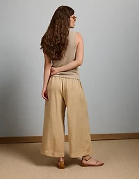 AE77 High-Waisted Linen Pleated Ankle Pant