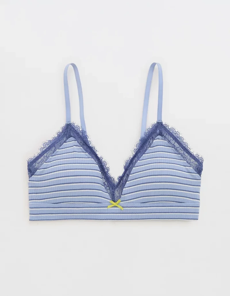 Superchill Cotton Rib Lace Trim Triangle Bralette
