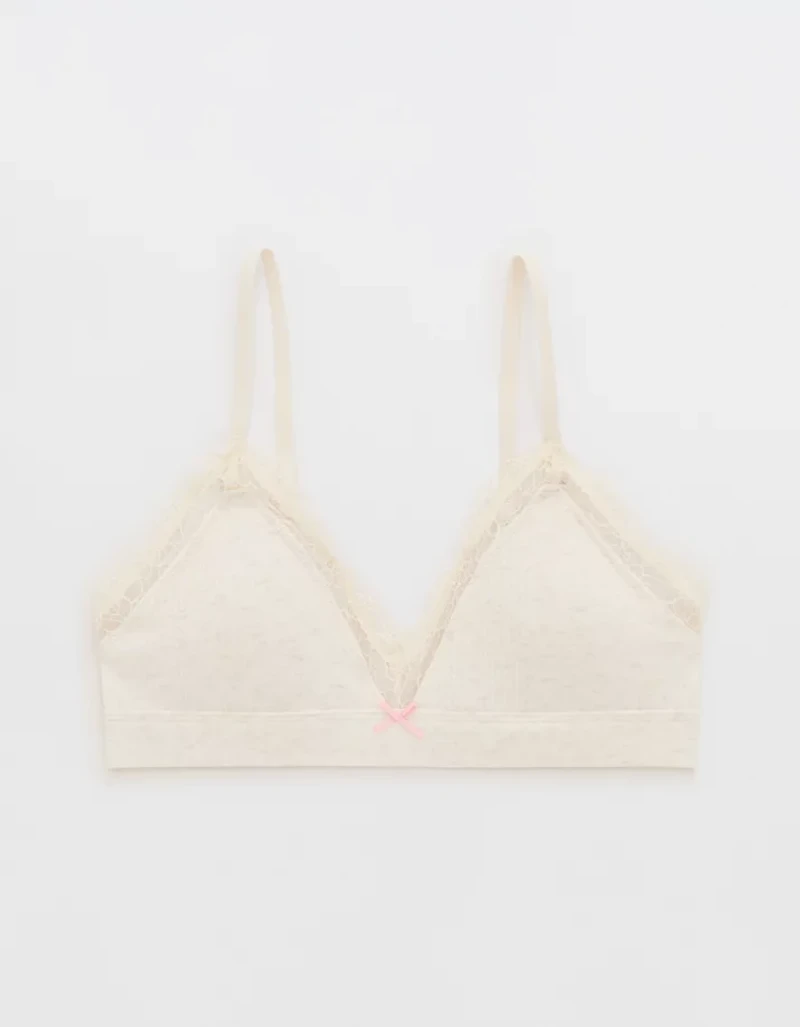 Superchill Cotton Rib Lace Trim Triangle Bralette