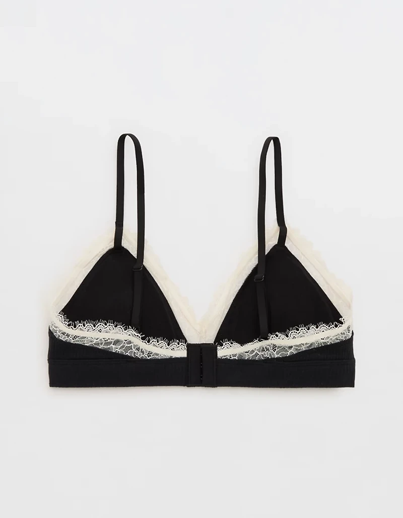 Superchill Cotton Rib Lace Trim Triangle Bralette