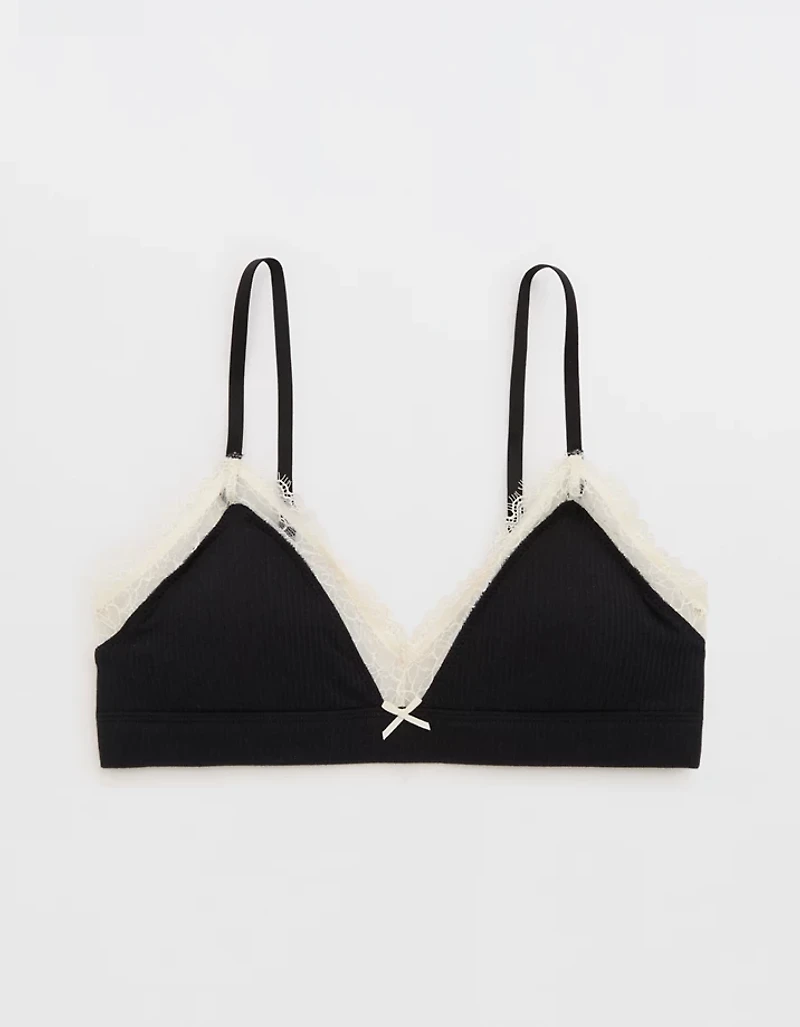 Superchill Cotton Rib Lace Trim Triangle Bralette
