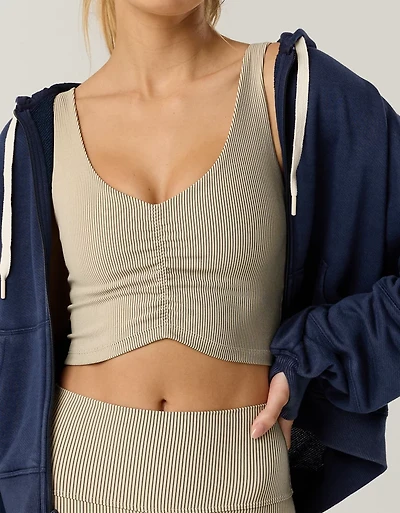 OFFLINE By Aerie Stripe Rib Ruched Low Key Sports Bra
