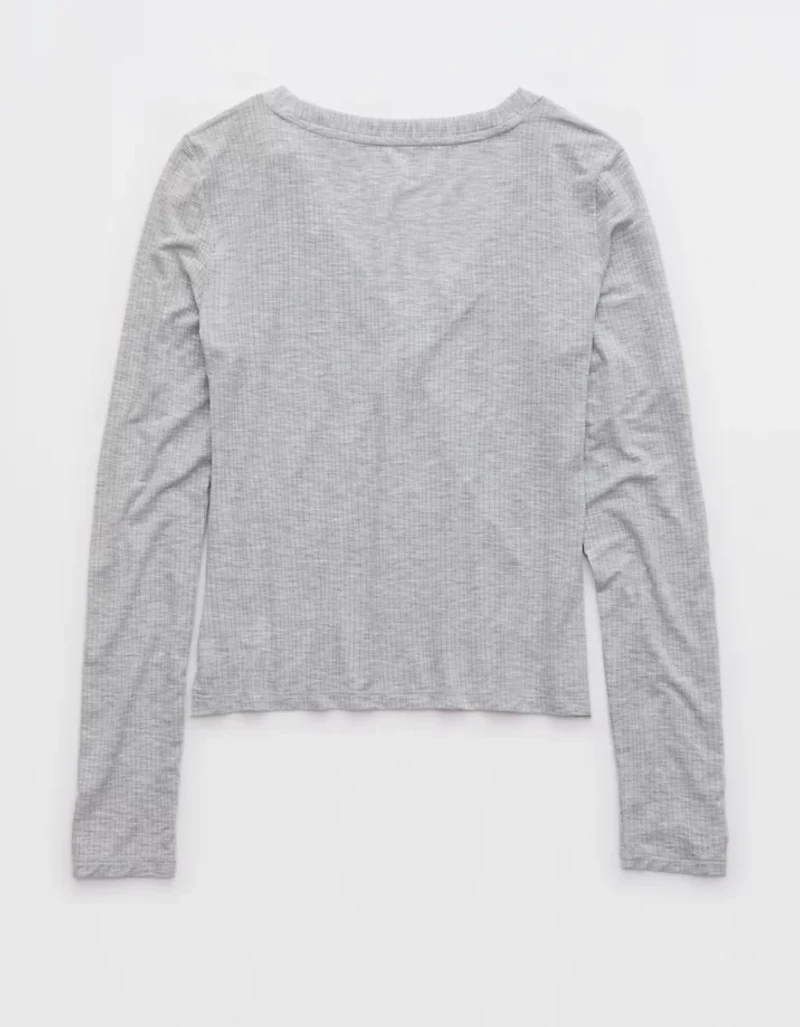 Aerie Superchill® Modal Rib Long Sleeve Henley T-Shirt