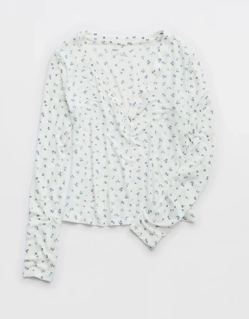 Aerie Superchill® Modal Rib Long Sleeve Henley T-Shirt
