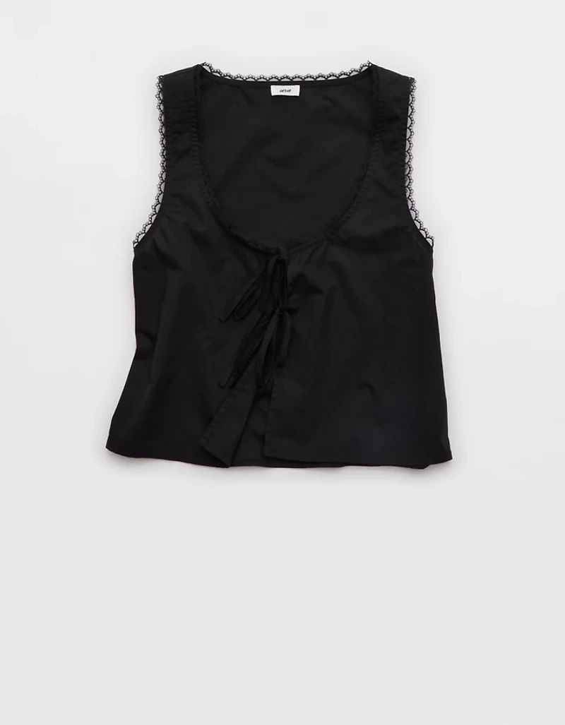 Aerie Off-Duty Poplin Tie Front Tank Top