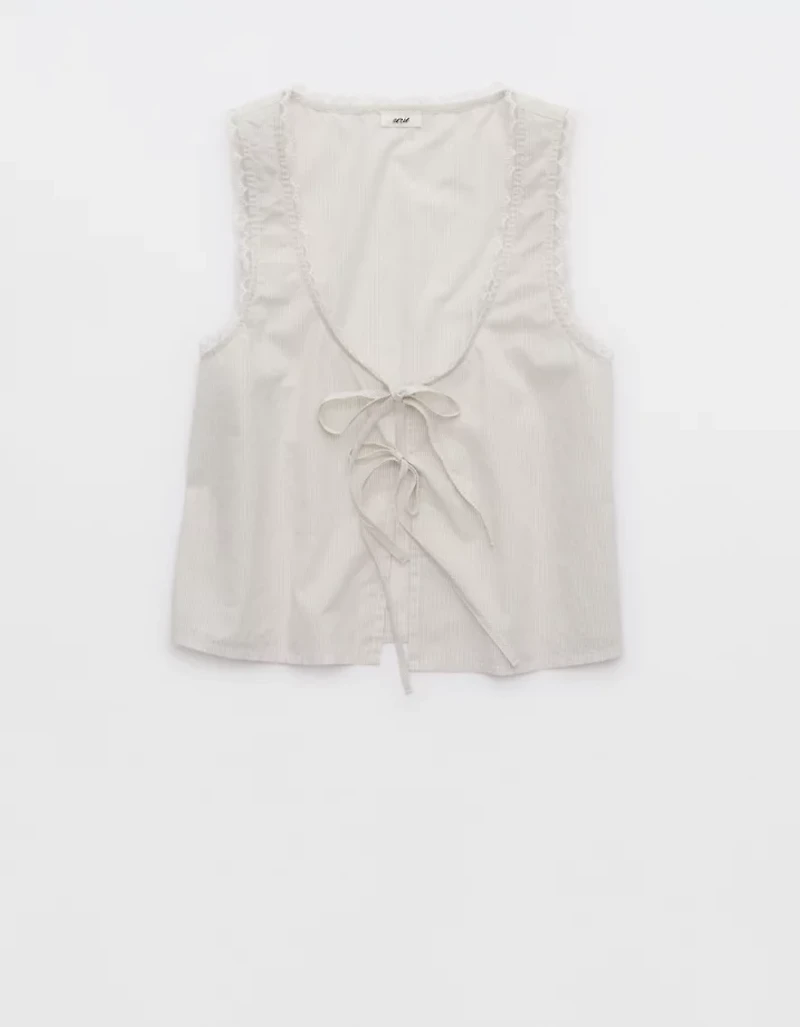 Aerie Off-Duty Poplin Tie Front Tank Top