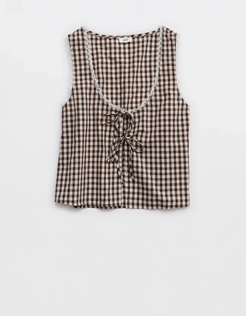 Aerie Off-Duty Poplin Tie Front Tank Top
