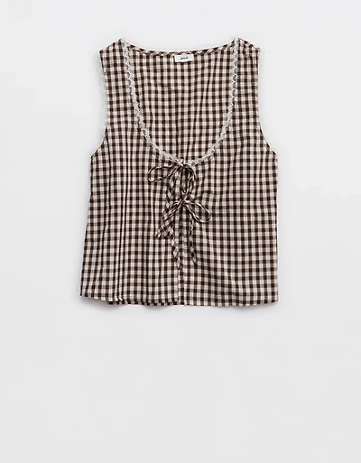 Aerie Off-Duty Poplin Tie Front Tank Top