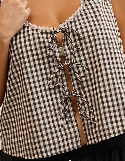 Aerie Off-Duty Poplin Tie Front Tank Top