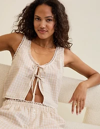 Aerie Off-Duty Poplin Tie Front Tank Top