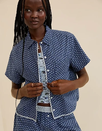 Aerie Seersucker Short Sleeve Pajama Top