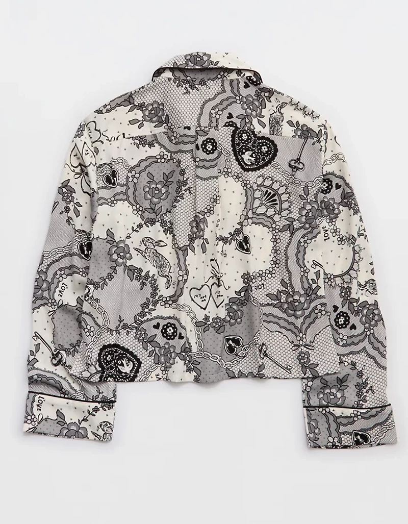 Aerie Satin Cropped Long Sleeve Top