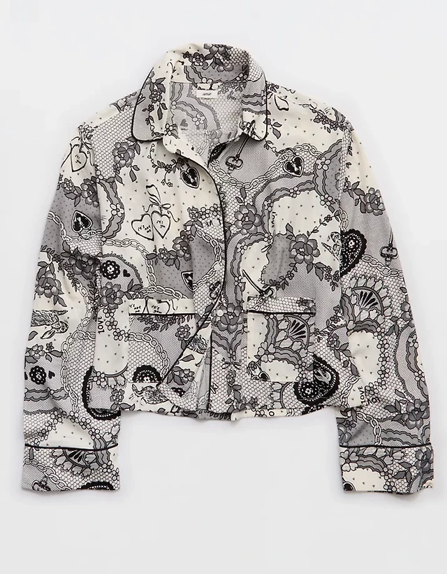 Aerie Satin Cropped Long Sleeve Pajama Top