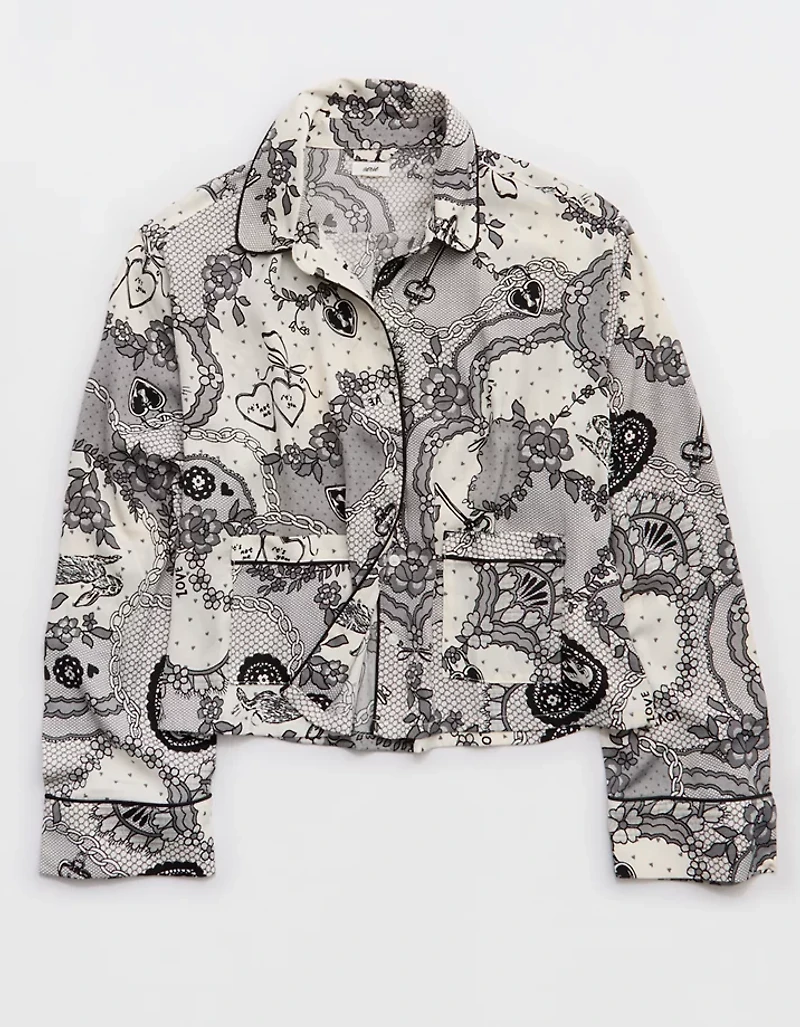 Aerie Satin Cropped Long Sleeve Top