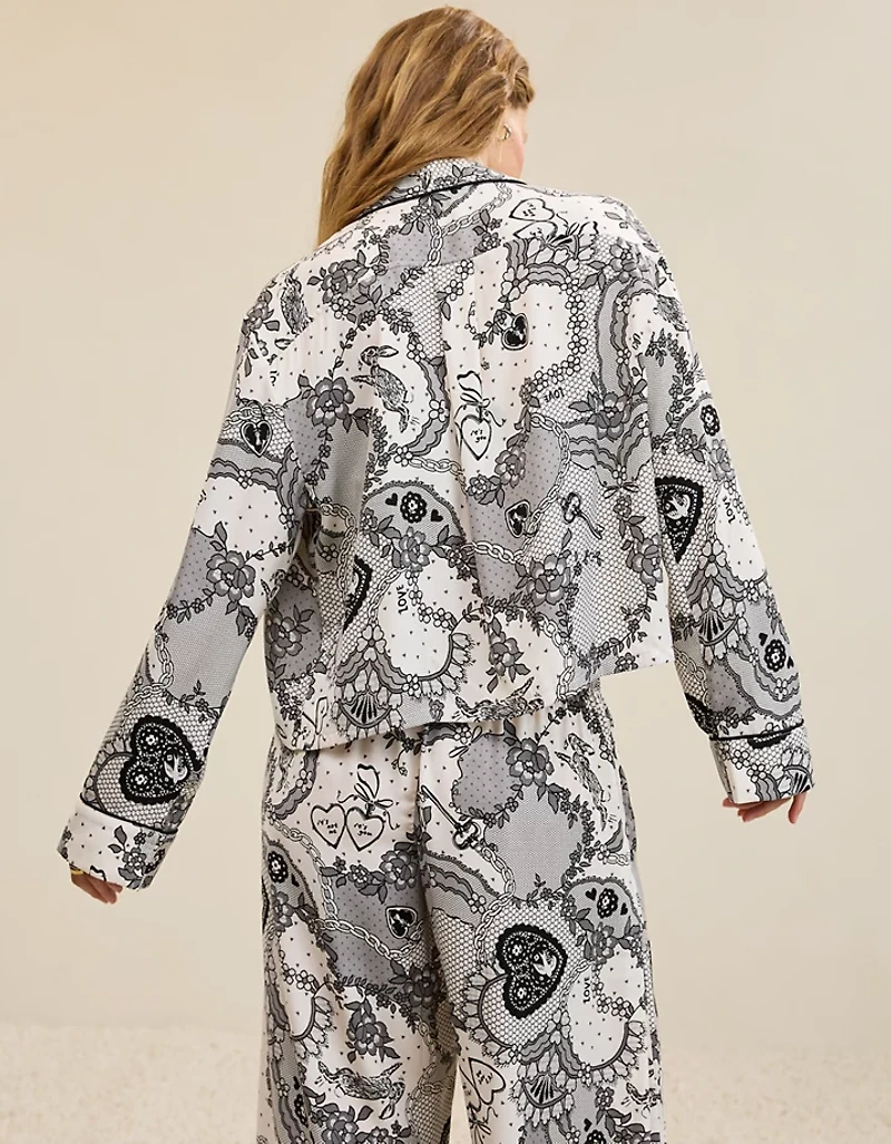 Aerie Satin Cropped Long Sleeve Top