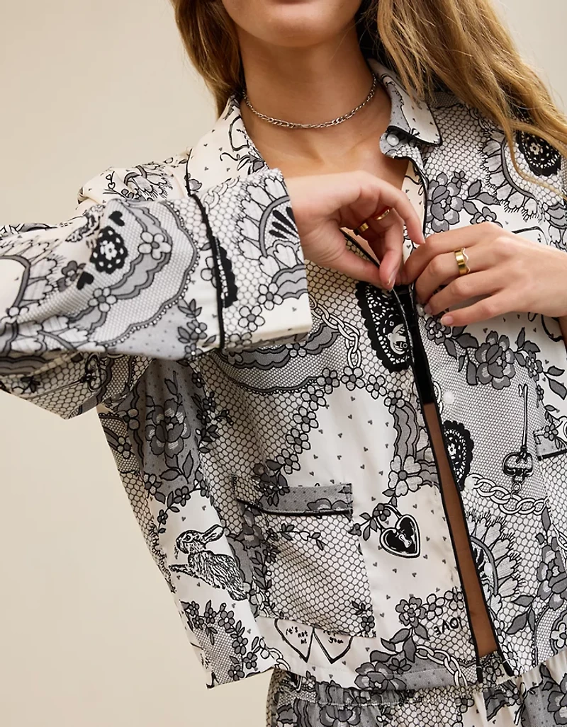 Aerie Satin Cropped Long Sleeve Top