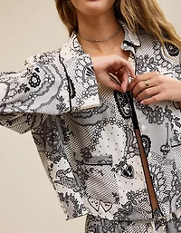 Aerie Satin Cropped Long Sleeve Top