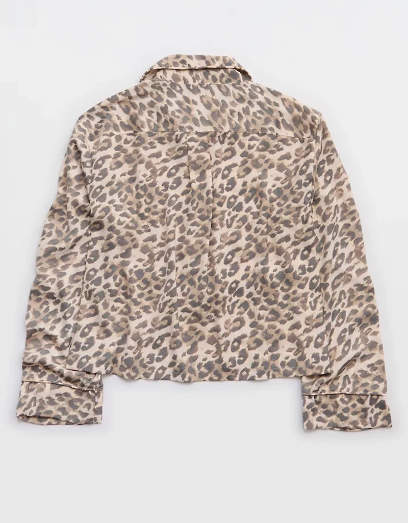 Aerie Satin Cropped Long Sleeve Top