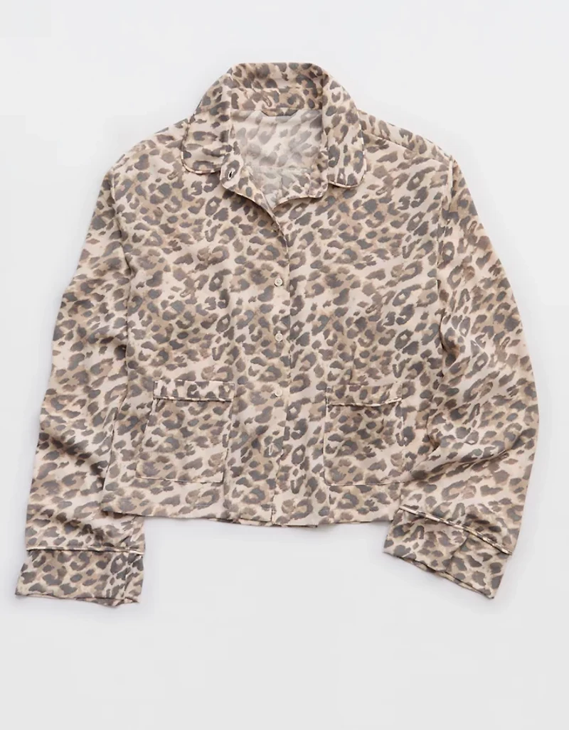 Aerie Satin Cropped Long Sleeve Top