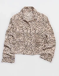 Aerie Satin Cropped Long Sleeve Top