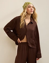 Aerie Satin Cropped Long Sleeve Pajama Top