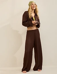 Aerie Satin Cropped Long Sleeve Pajama Top