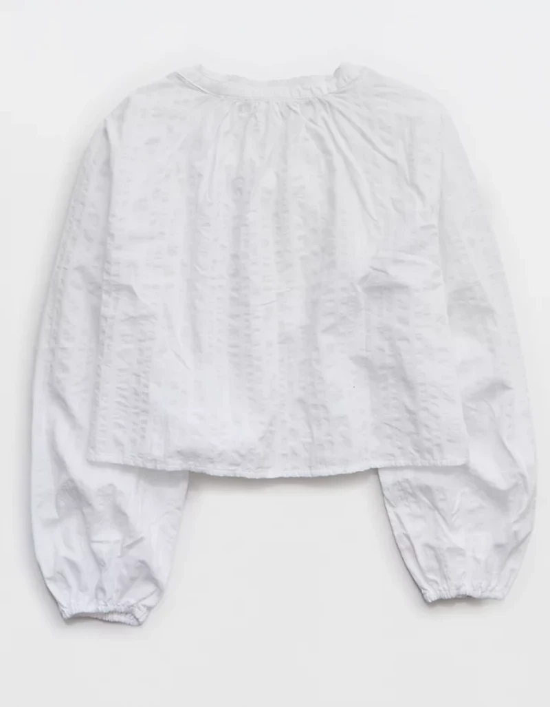 Aerie Seersucker Long Sleeve Volume Tie Top