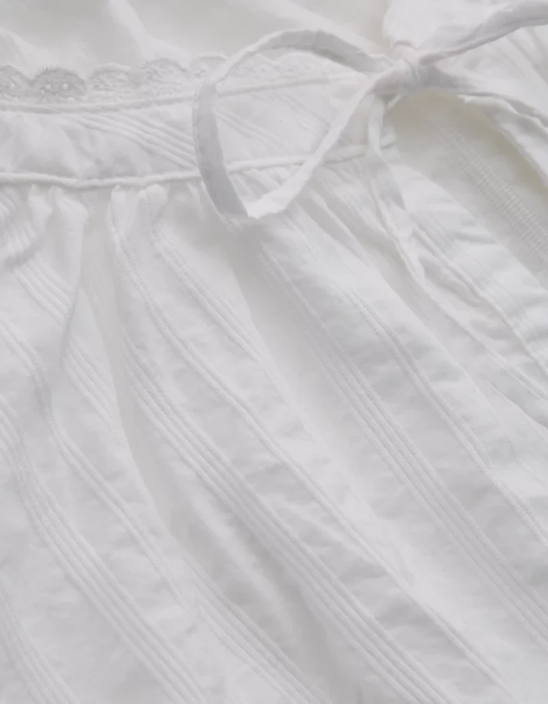 Aerie Seersucker Long Sleeve Volume Tie Top