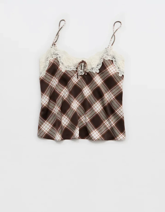 OVERSLEPT by Aerie Liquid Satin Keyhole Tank Top