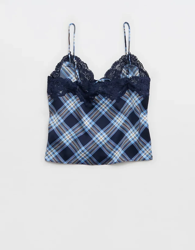 OVERSLEPT by Aerie Liquid Satin Keyhole Tank Top