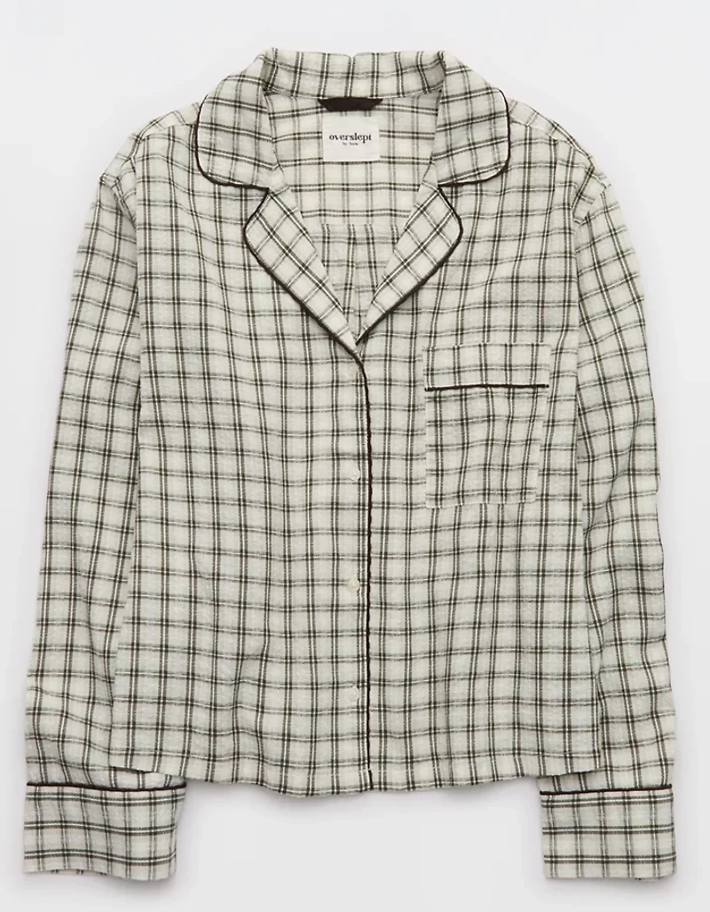OVERSLEPT by Aerie Seersucker Long Sleeve Shirt