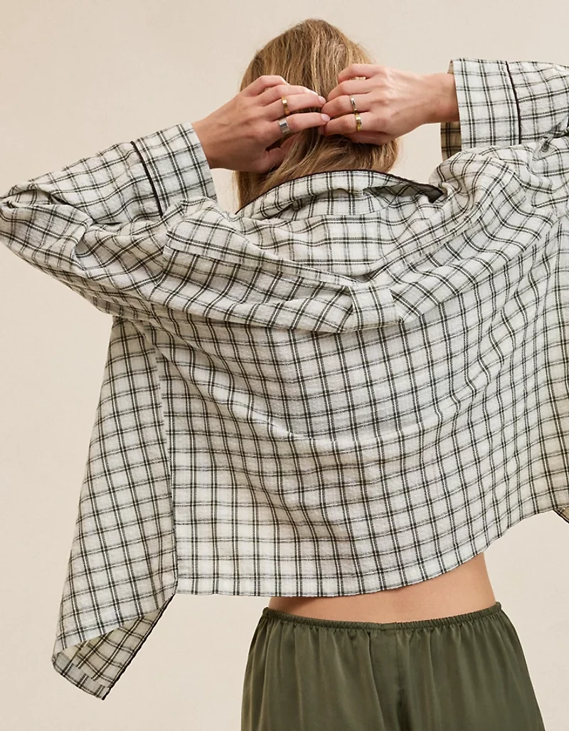 OVERSLEPT by Aerie Seersucker Long Sleeve Shirt