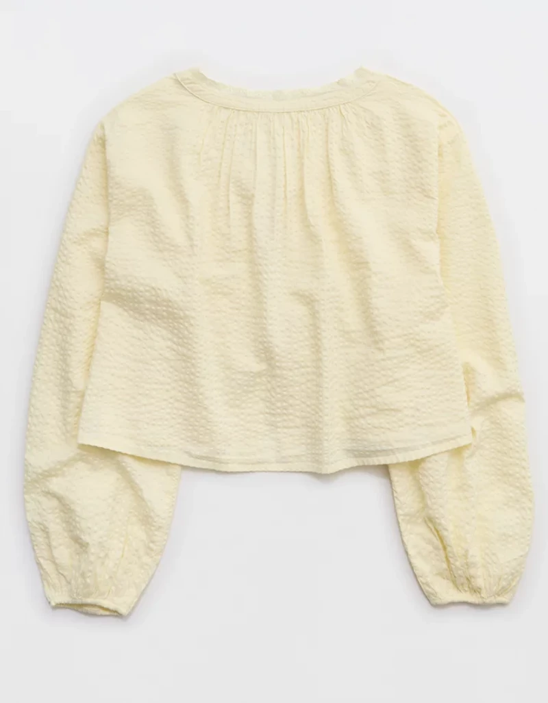 Aerie Seersucker Long Sleeve Volume Tie Top