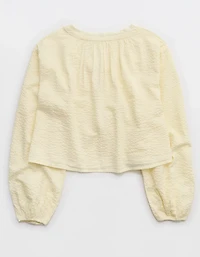 Aerie Seersucker Long Sleeve Volume Tie Top