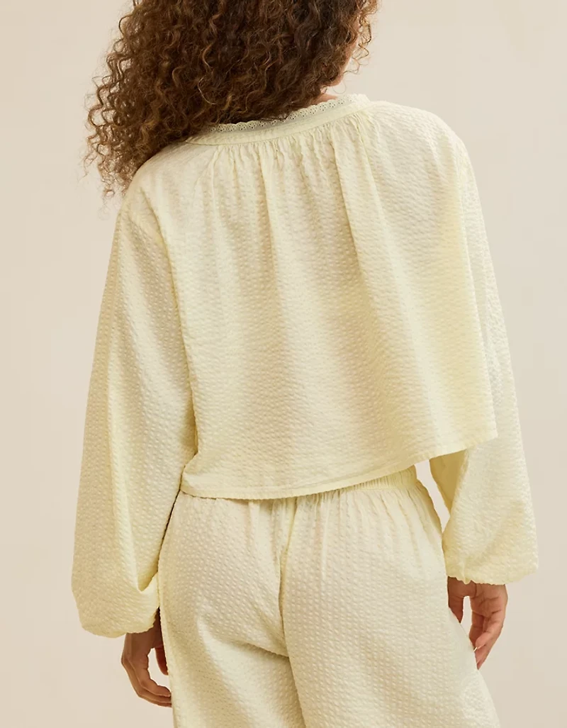 Aerie Seersucker Long Sleeve Volume Tie Top