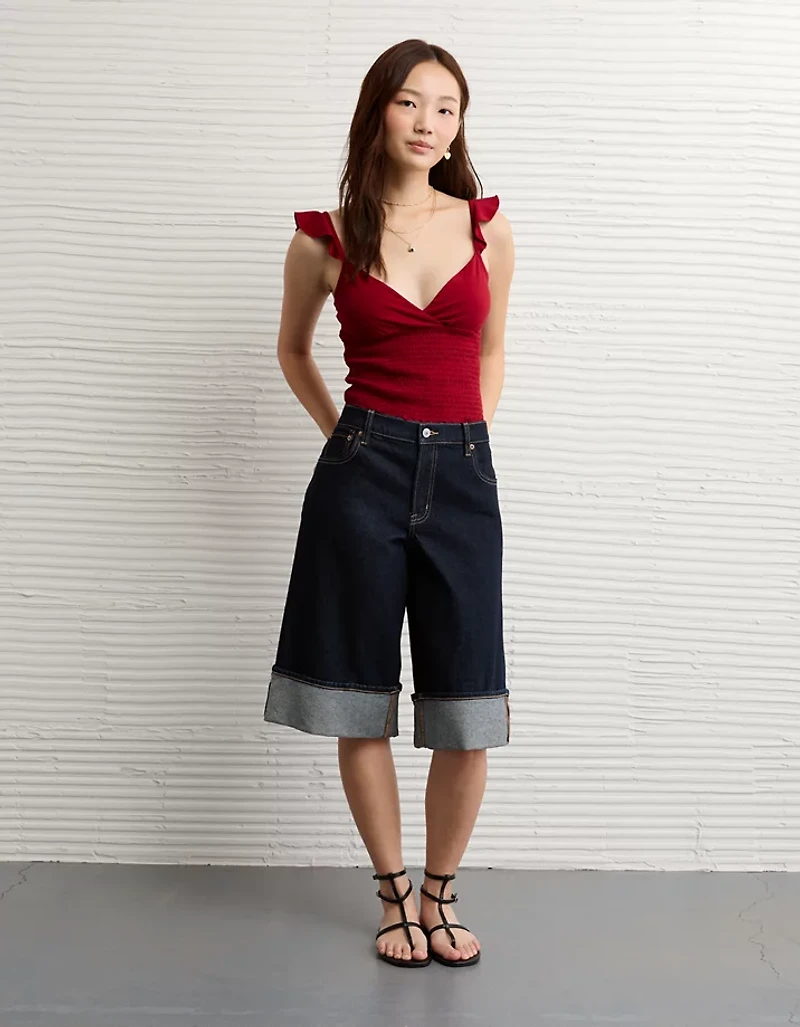 AE Sunchaser Knit Wrap Front Smocked Tank Top